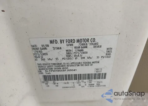 2008 Lincoln Mark Lt z USA, uszkodzony, nr VIN 5LTPW185X8FJ05041